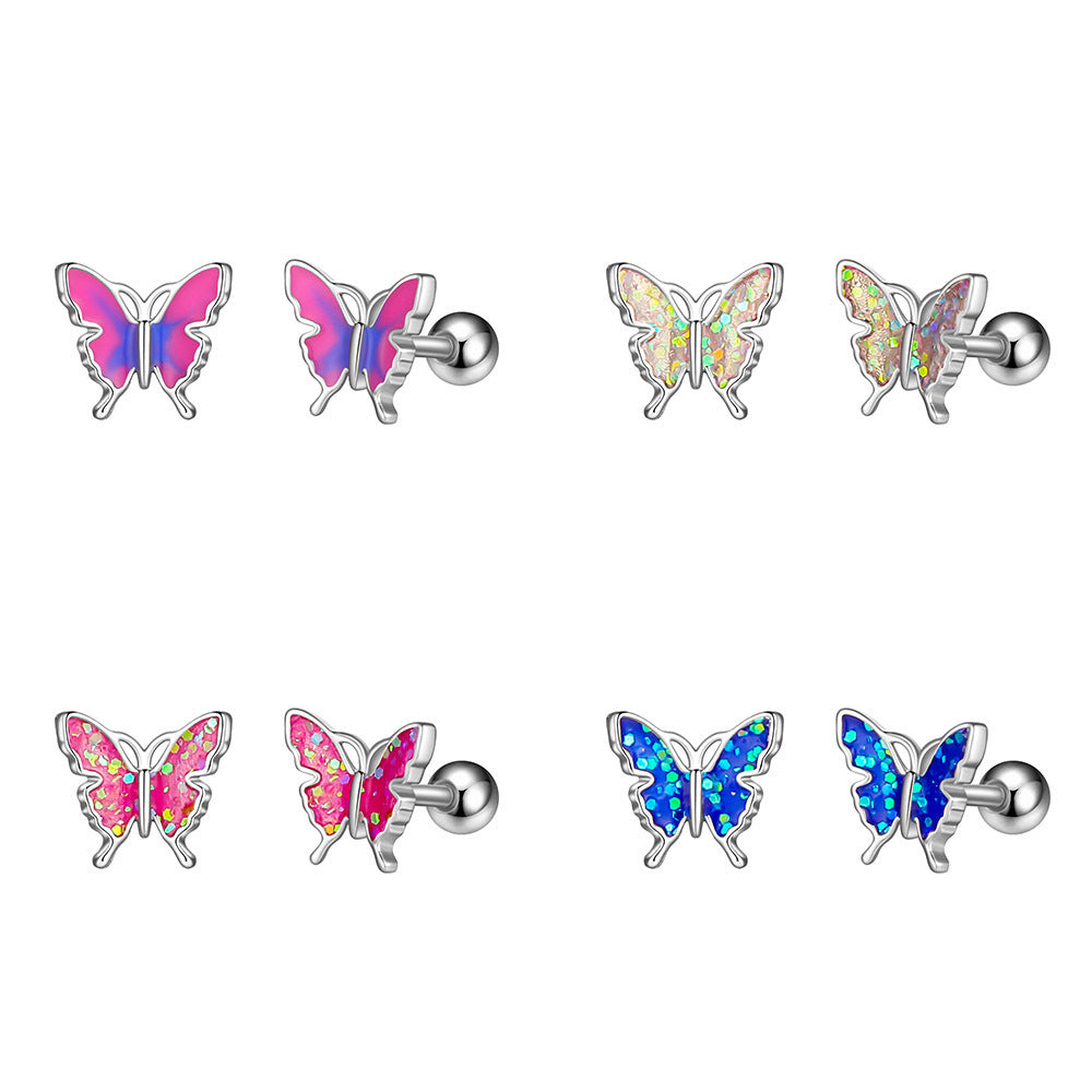 Oil Dripping Butterfly Ear Bone Stud Earrings Piercing Jewelry-Jewearrings