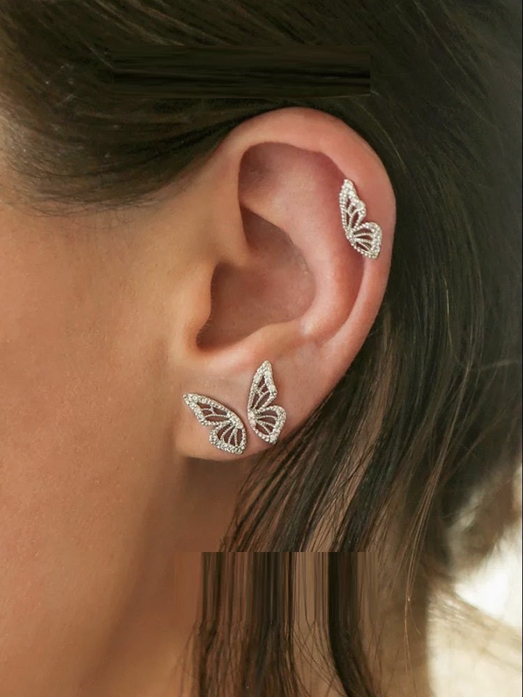 Women's Zircon Sterling Silver Butterfly Earrings-Jewearrings