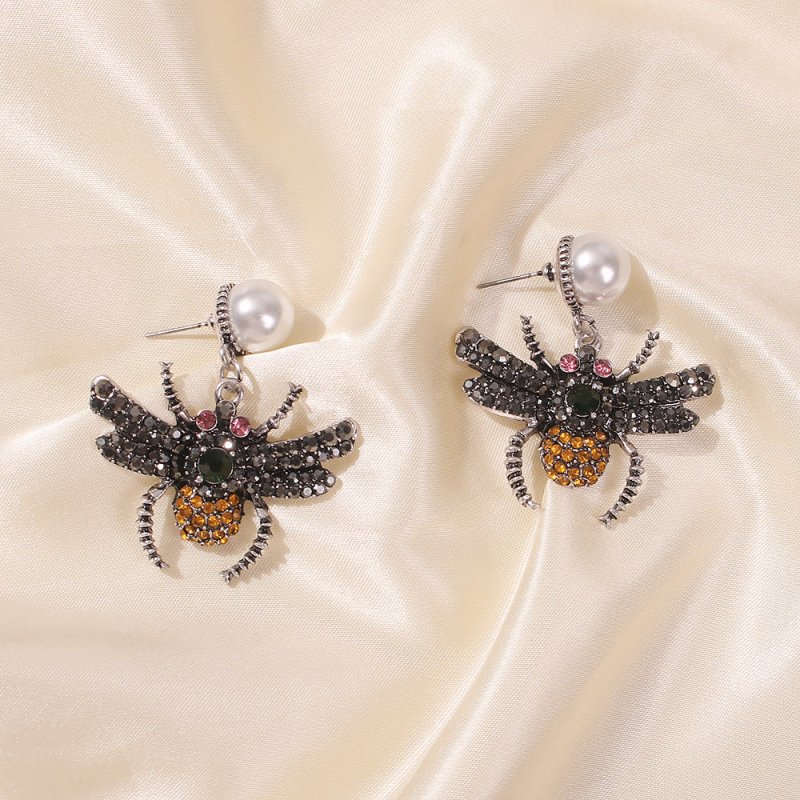 Bee diamond pearl earrings-Jewearrings