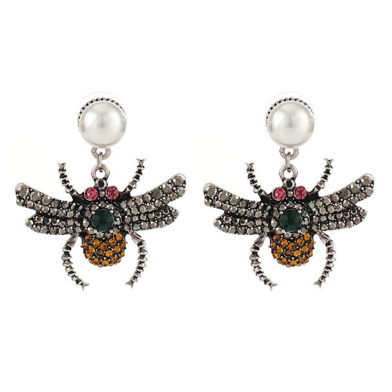 Bee diamond pearl earrings-Jewearrings