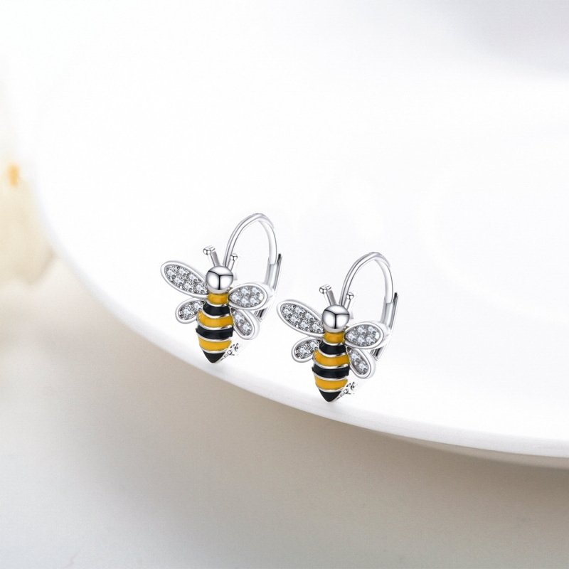 Bee Earrings S925 Sterling Silver Bumble Honey Huggie Hoop Earrings Bee Jewelry Gifts for Women Girls Teen-Jewearrings