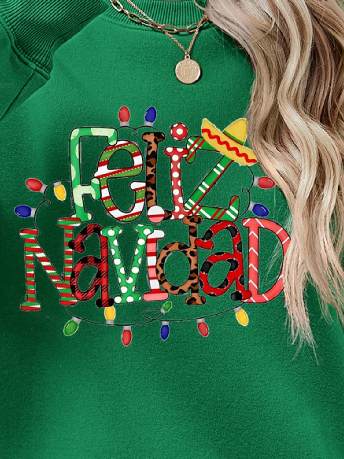 FELIZ NAVIDAD Round Neck Drop Shoulder Sweatshirt-Jewearrings