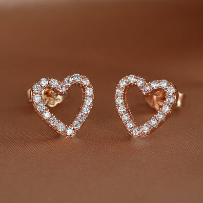 Women's Micro Set Zircon Cutout Heart Stud Earrings-Jewearrings