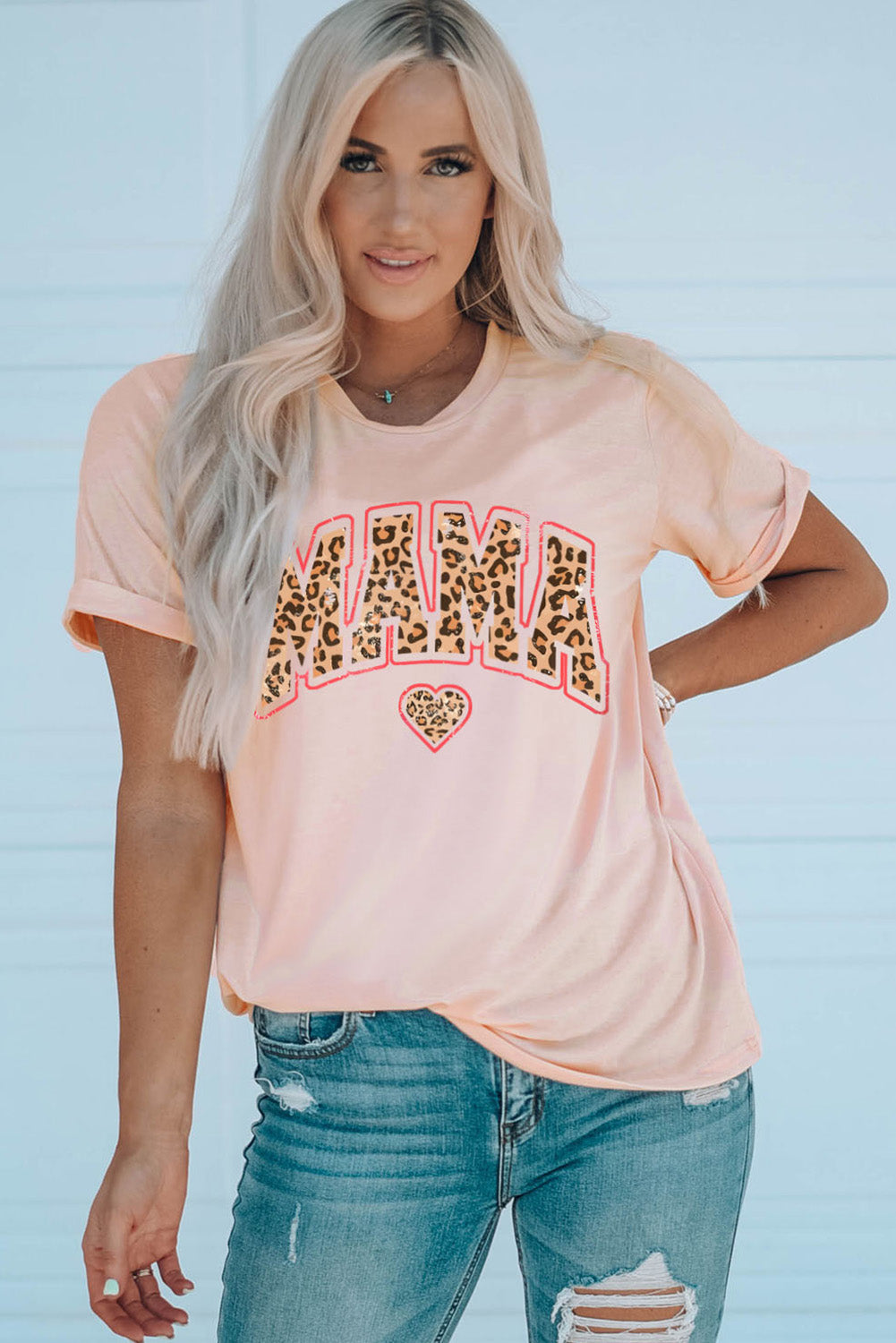 MAMA Heart Graphic Round Neck Tee-Jewearrings