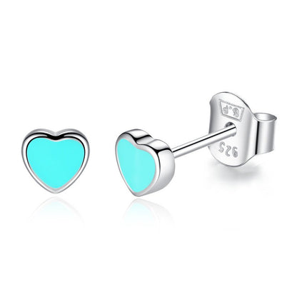 Belawang Korean Version Of S925 Sterling Silver Blue Heart-shaped Earrings-Jewearrings