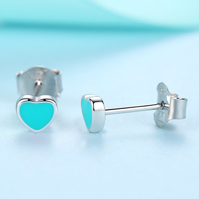 Belawang Korean Version Of S925 Sterling Silver Blue Heart-shaped Earrings-Jewearrings