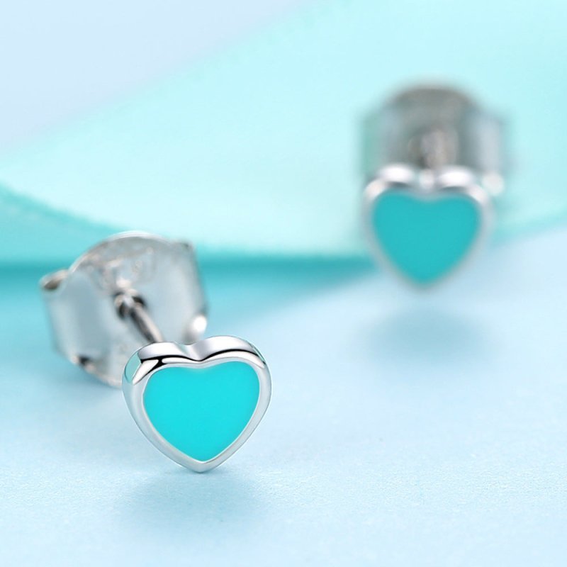 Belawang Korean Version Of S925 Sterling Silver Blue Heart-shaped Earrings-Jewearrings