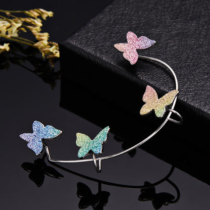 Glitter Butterfly Ear Clip And Ear Hook Earrings-Jewearrings