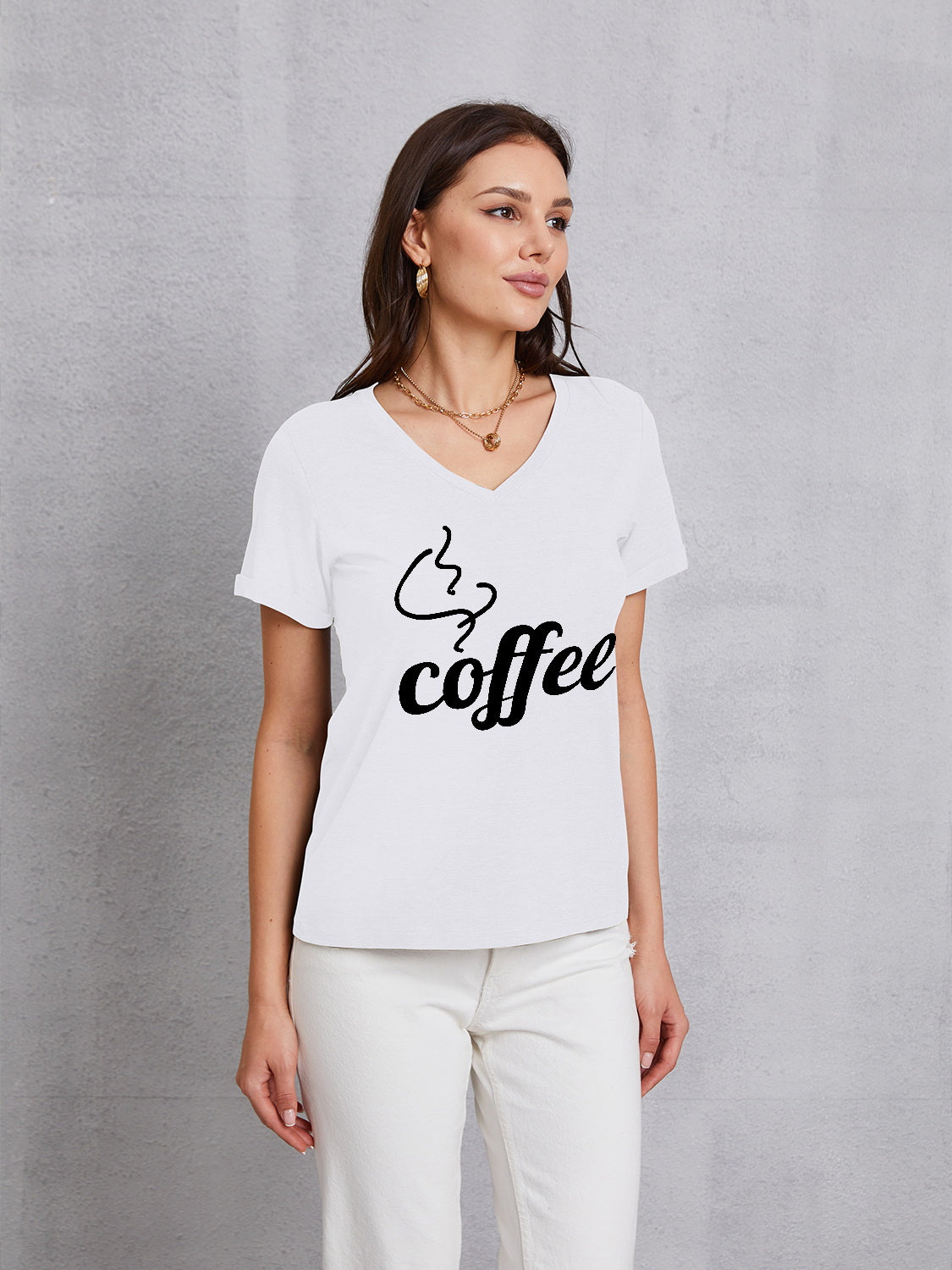 COFFEE V-Neck Short Sleeve T-Shirt-Jewearrings