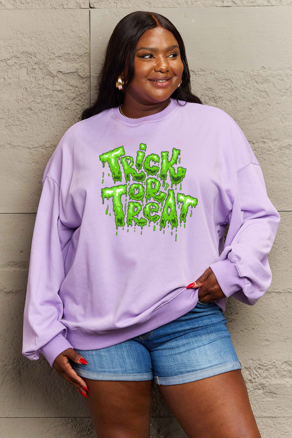 Simply Love Full Size TRICK OR TREAT Graphic Sweatshirt-Jewearrings