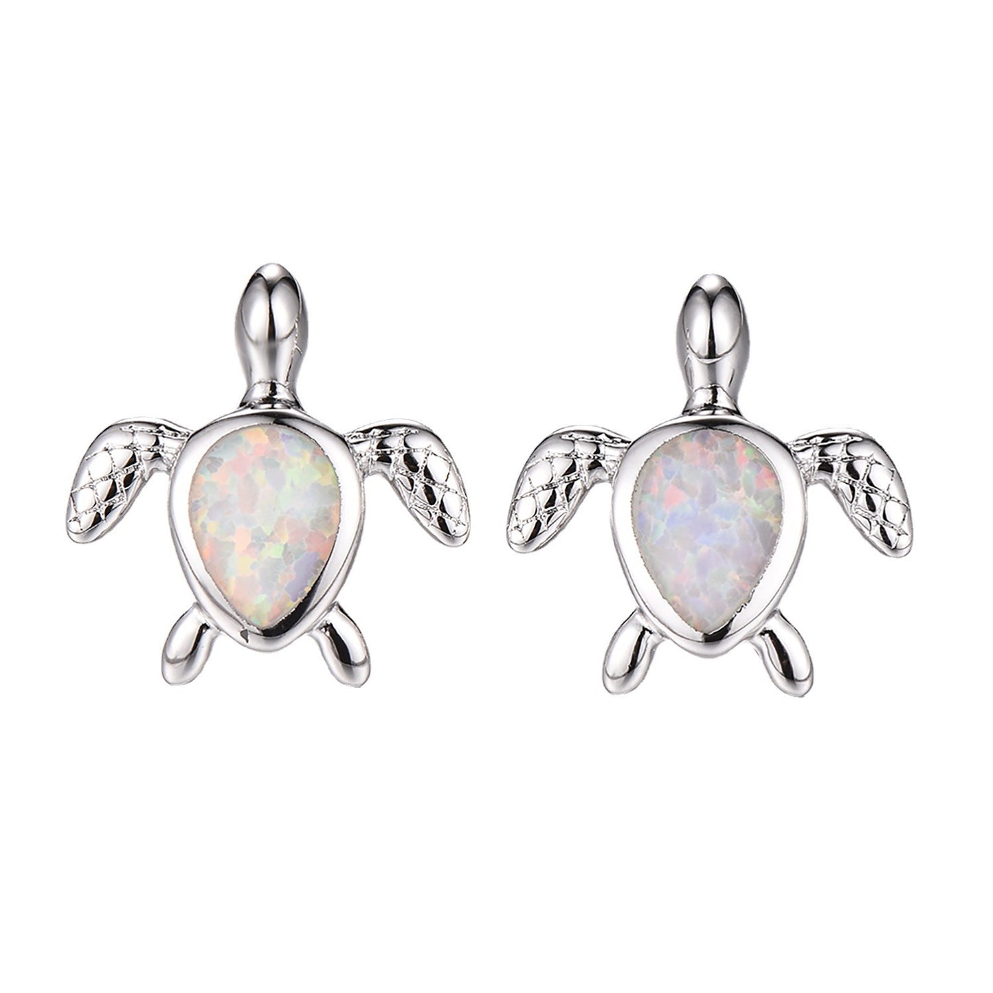 Explosive Accessories White Opal Drop-shaped Turtle Forefoot Pattern Earrings-Jewearrings