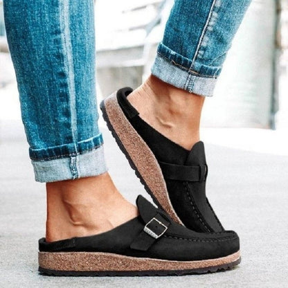 Round Toe Low Heel Buckle Loafers-Jewearrings