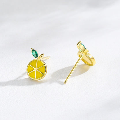 S925 Sterling Silver Cute Lemon Enamel Stud Earrings For Women-Jewearrings