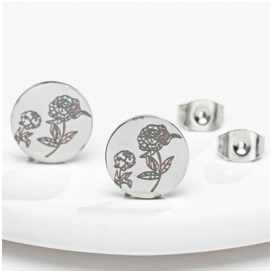 Fashion Animal Flower Etched Stud Earrings-Jewearrings