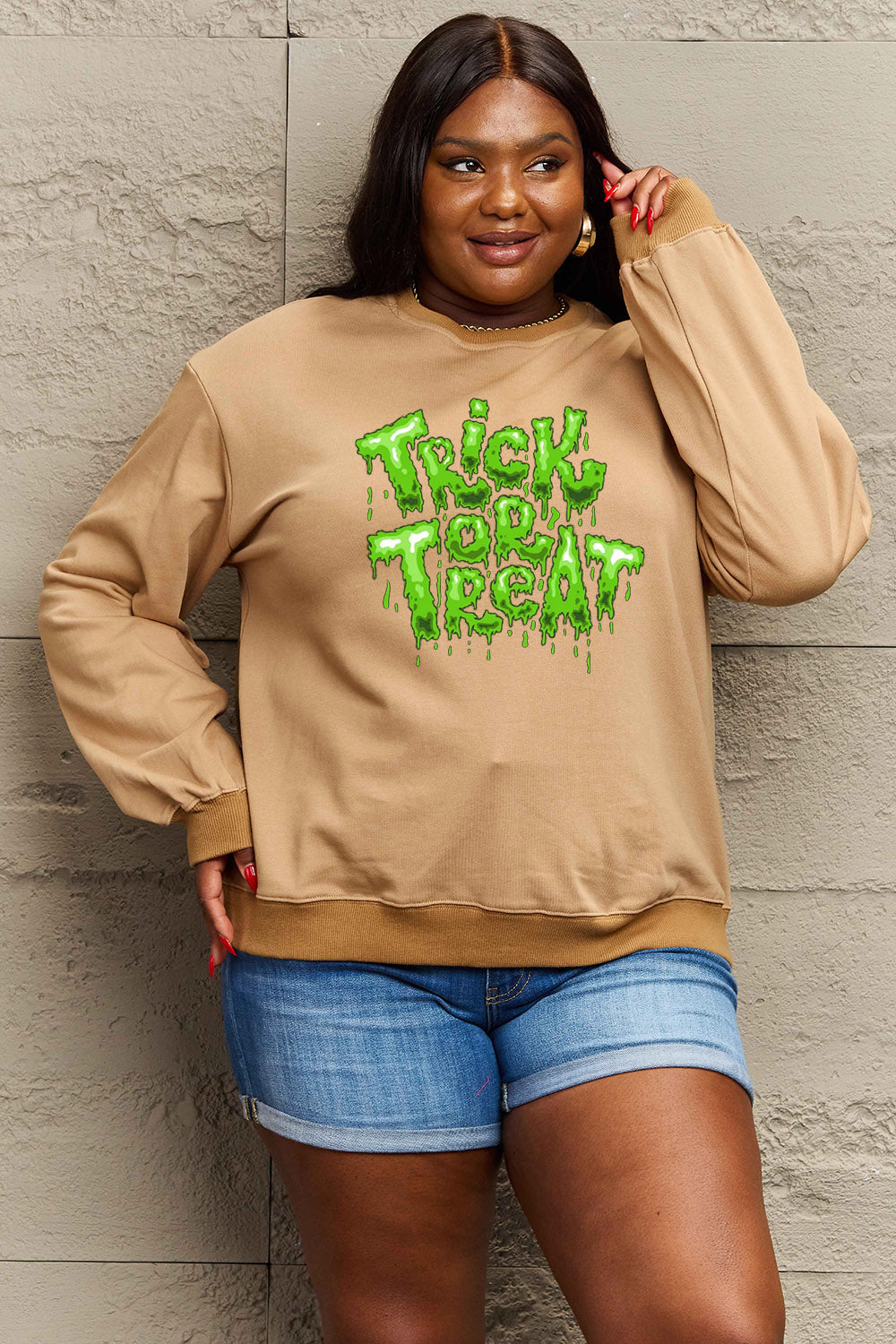 Simply Love Full Size TRICK OR TREAT Graphic Sweatshirt-Jewearrings