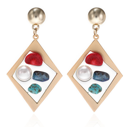 Trendy Creative Transparent Resin Inlaid Pearl Colored Stone Earrings-Jewearrings