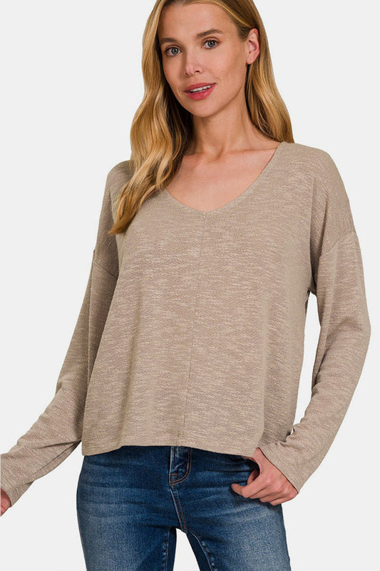 Zenana Dropped Shoulder Long Sleeve T-Shirt-Jewearrings