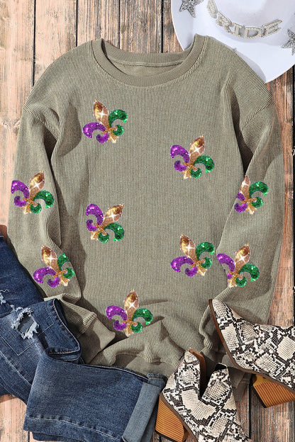 Sequin Round Neck Dropped Shoulder Sweatshirt-Jewearrings