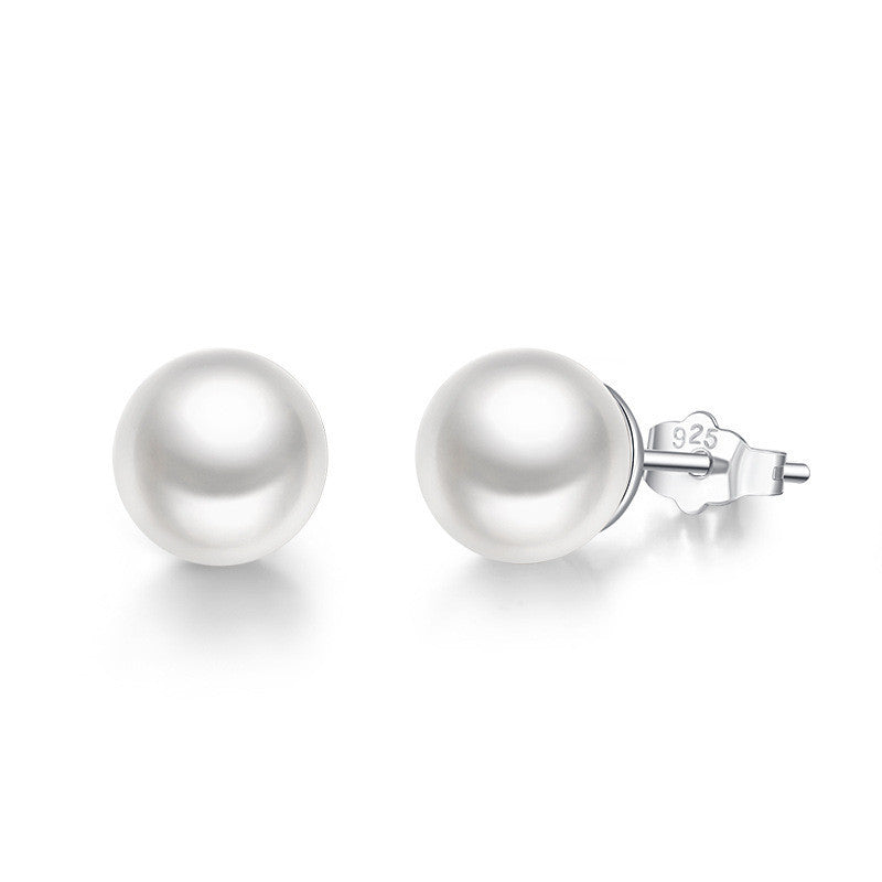 Silver Pearl Stud Earrings Women's Simple And Versatile-Jewearrings