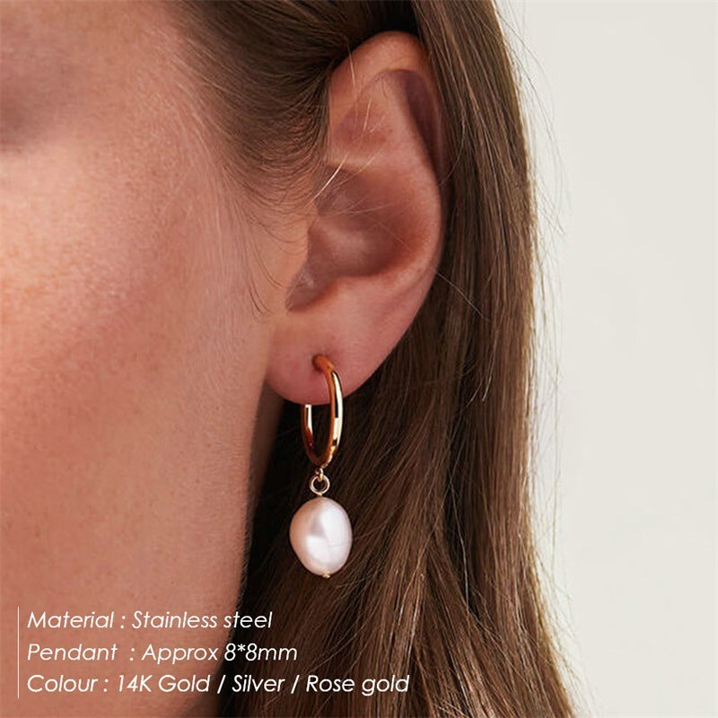 Stylish Stainless Steel Pearl Earrings-Jewearrings