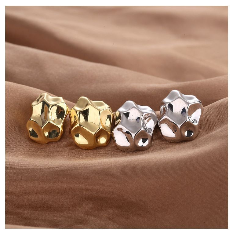 Silver Pin Simple Retro Irregular Stud Earrings-Jewearrings