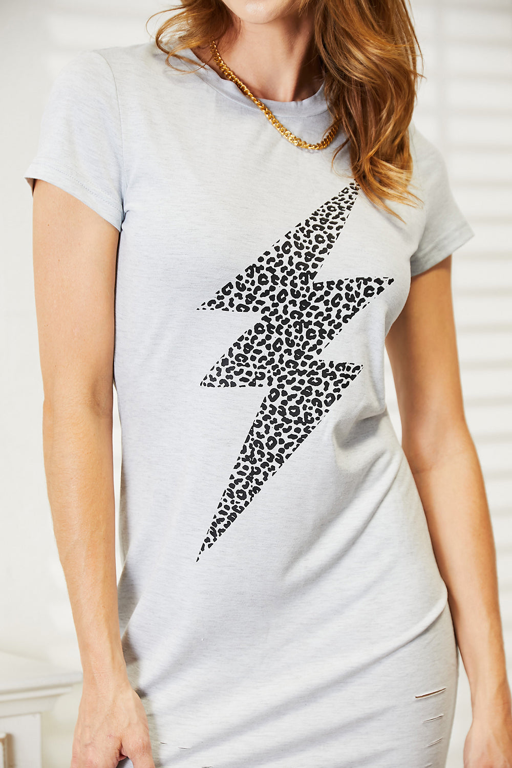 Double Take Leopard Lightning Graphic Tee Dress-Jewearrings