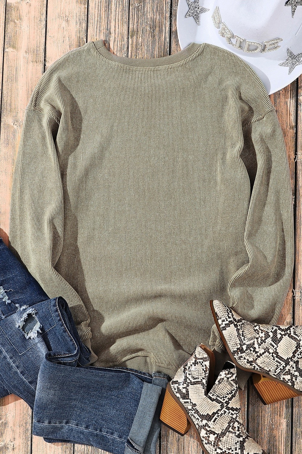 LUCKY Round Neck Dropped Shoulder Sweatshirt-Jewearrings