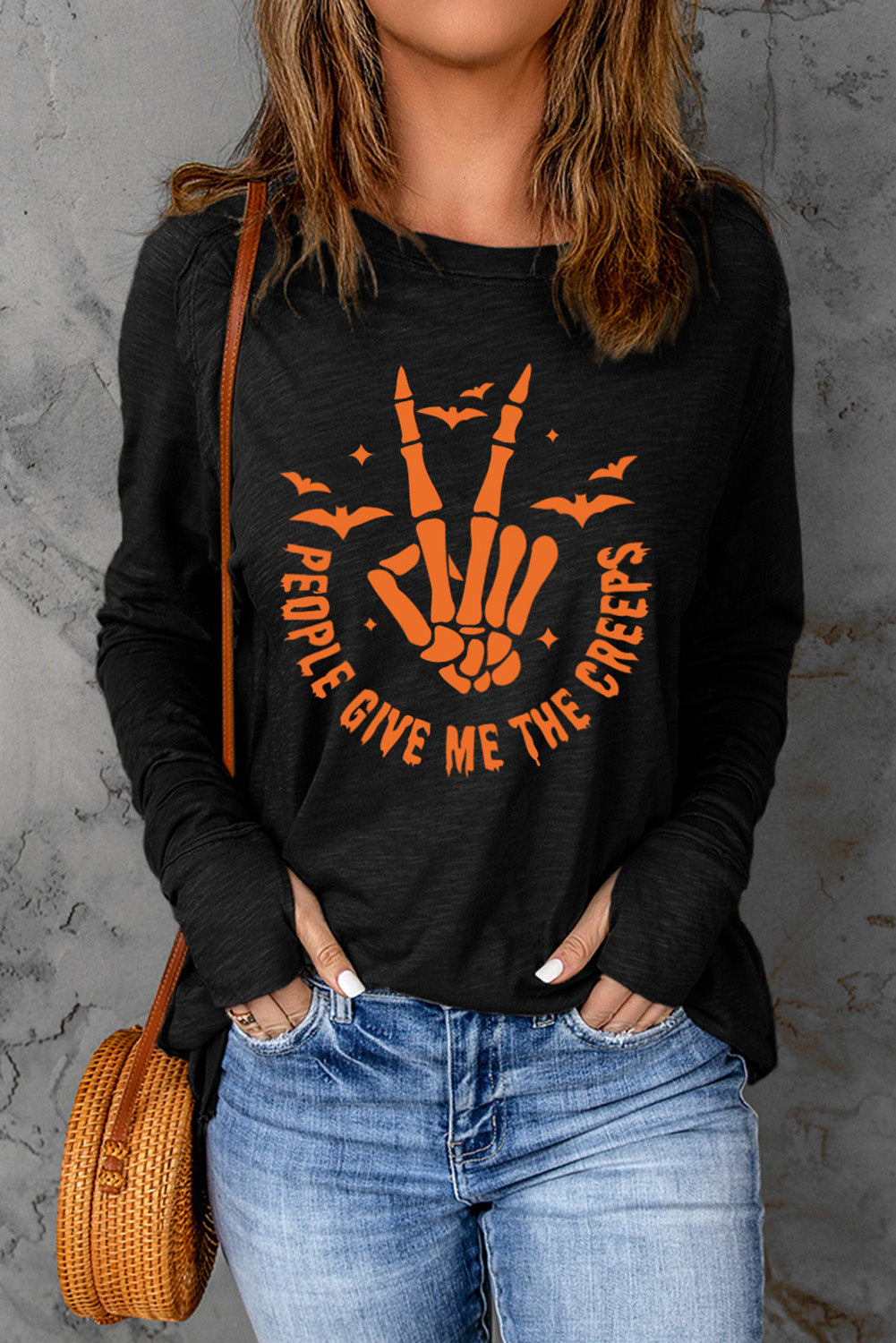 Skeleton Hand Graphic Long Sleeve T-Shirt-Jewearrings