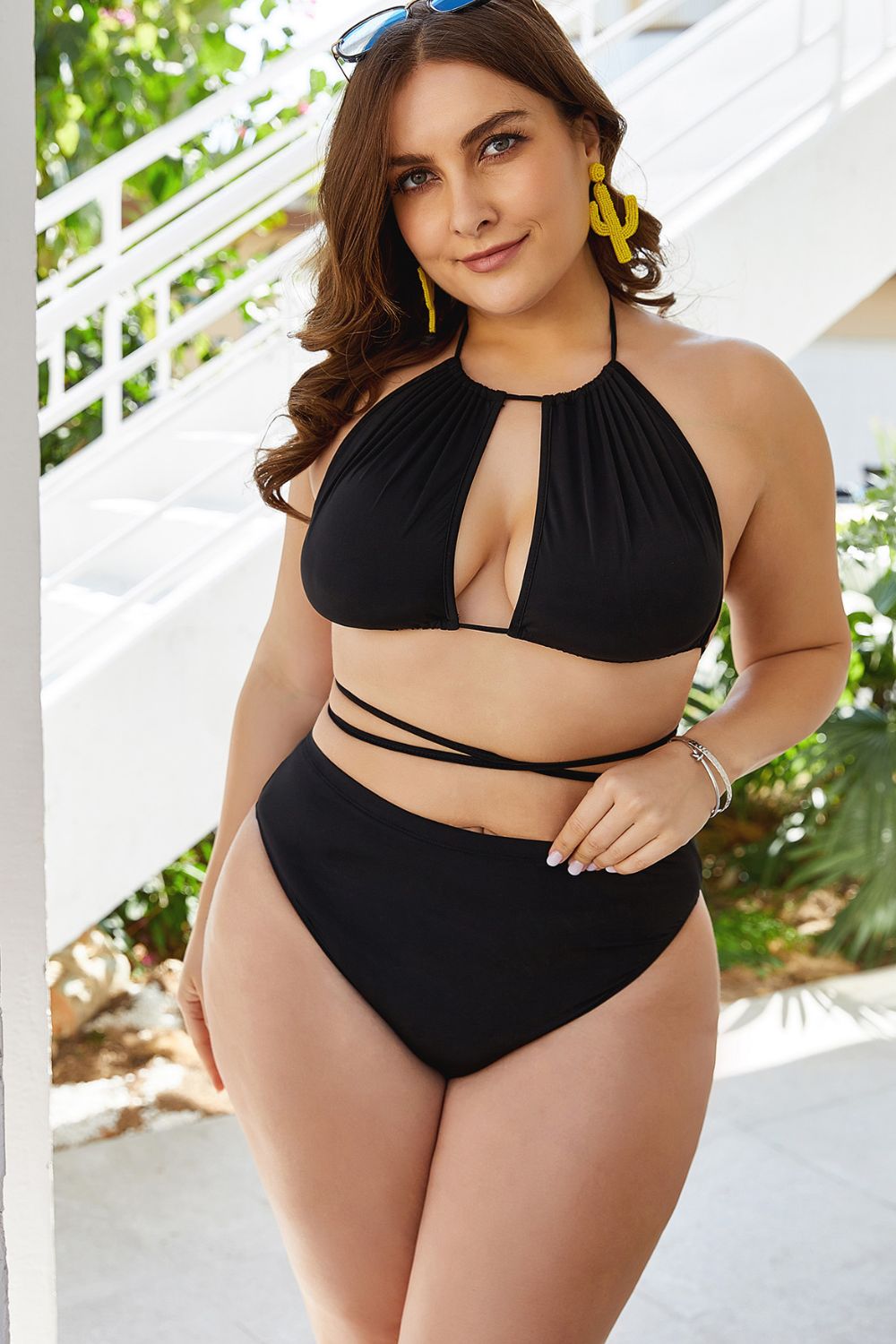 Plus Size Cutout Tied Backless Bikini Set-Jewearrings