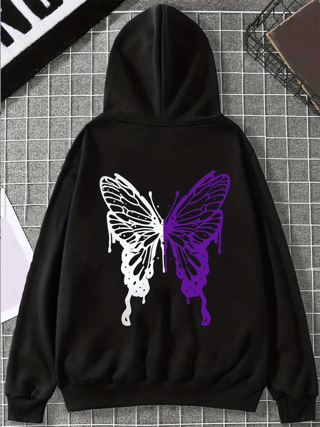 Butterfly Graphic Drawstring Hoodie with Pocket-Jewearrings