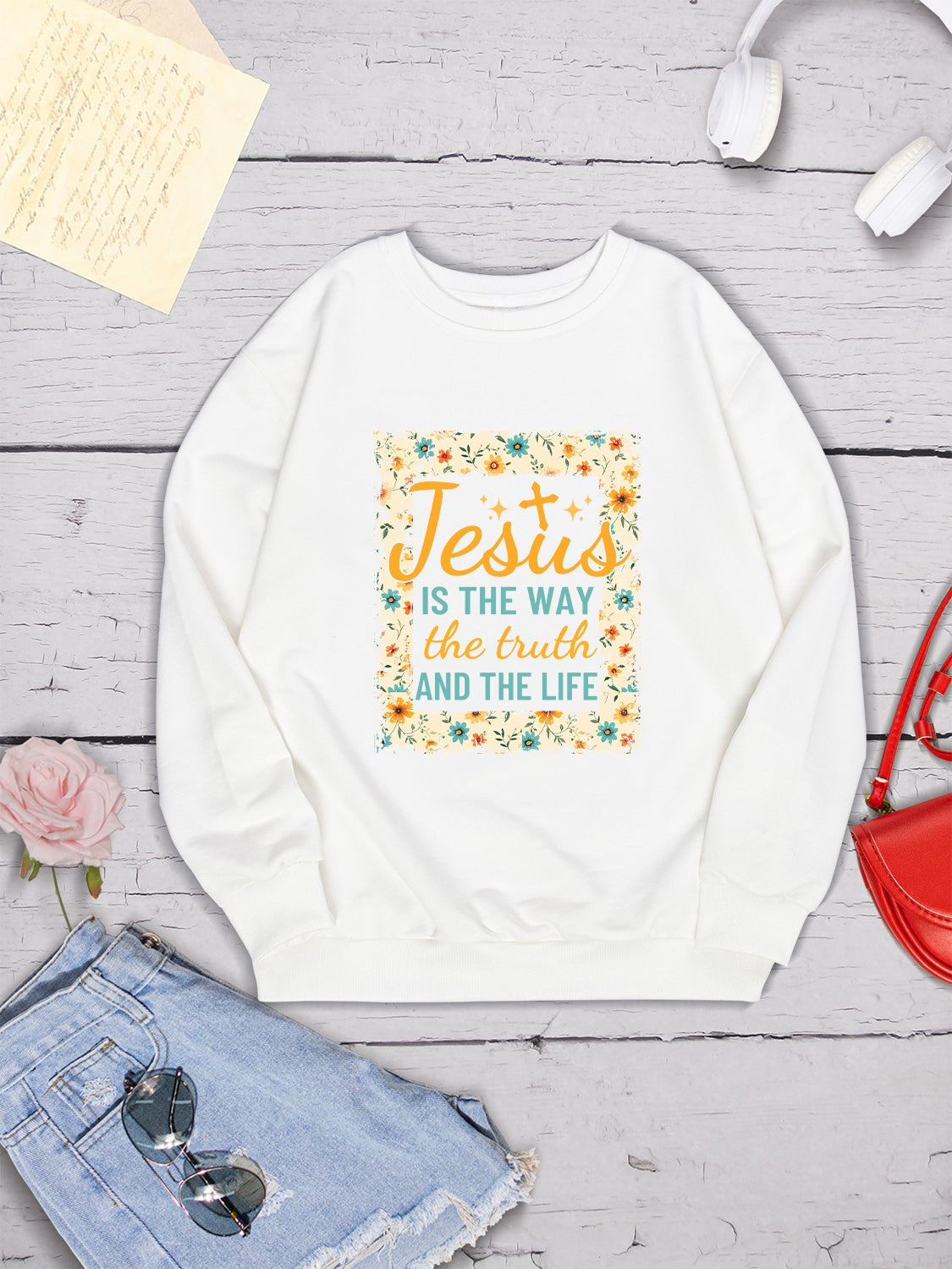 JESUS IS THE WAY THE TRUTH AND THE LIFE Round Neck Sweatshirt-Jewearrings