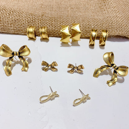 Korean Metal Bow Stud Earrings Simple-Jewearrings