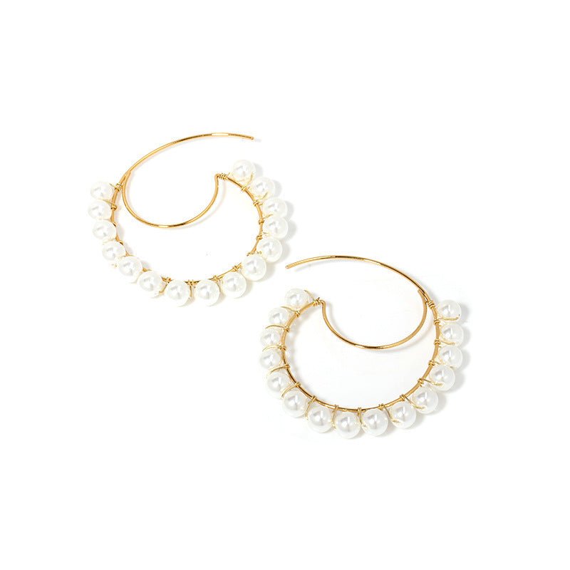 Big C Full Pearl Earrings Simple Gold-plated Ear Hooks-Jewearrings