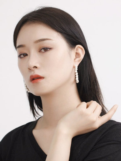 Big C Full Pearl Earrings Simple Gold-plated Ear Hooks-Jewearrings