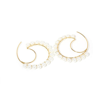 Big C Full Pearl Earrings Simple Gold-plated Ear Hooks-Jewearrings