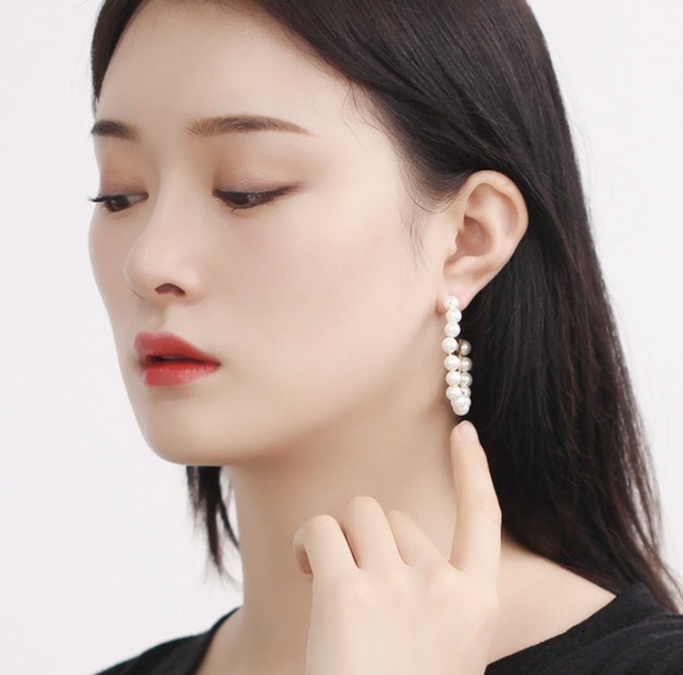 Big C Full Pearl Earrings Simple Gold-plated Ear Hooks-Jewearrings