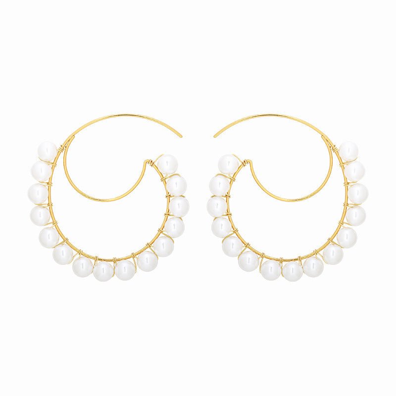 Big C Full Pearl Earrings Simple Gold-plated Ear Hooks-Jewearrings