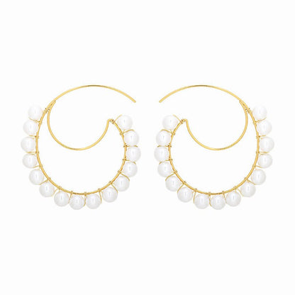 Big C Full Pearl Earrings Simple Gold-plated Ear Hooks-Jewearrings