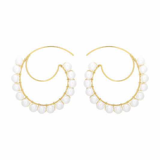 Big C Full Pearl Earrings Simple Gold-plated Ear Hooks-Jewearrings