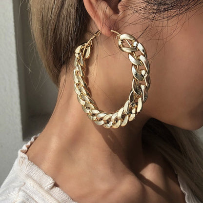 Big Circle Chain Hipster Street Style Earrings-Jewearrings