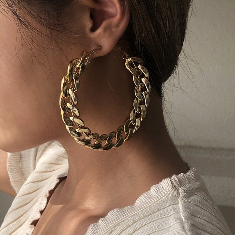 Big Circle Chain Hipster Street Style Earrings-Jewearrings