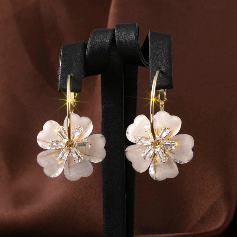 Big Earrings Flower Crystal 925 Silver Needle Earrings-Jewearrings