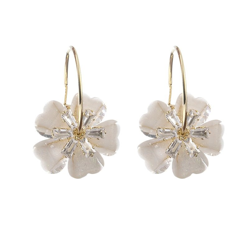 Big Earrings Flower Crystal 925 Silver Needle Earrings-Jewearrings