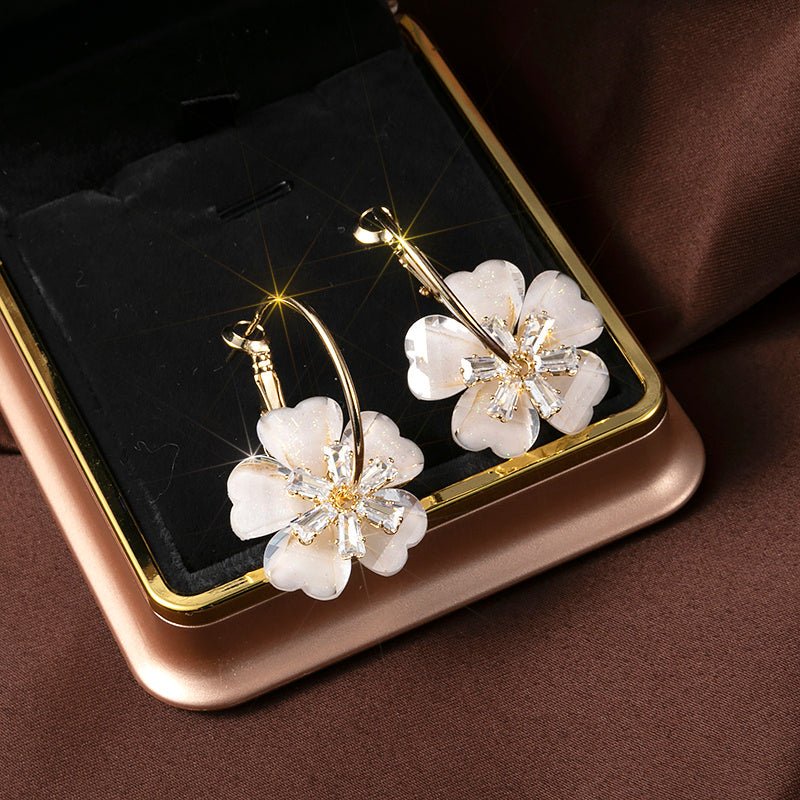 Big Earrings Flower Crystal 925 Silver Needle Earrings-Jewearrings