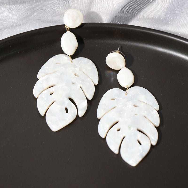 Big Exaggerated Tassel Earrings Leaf-Shaped Pearls-Jewearrings