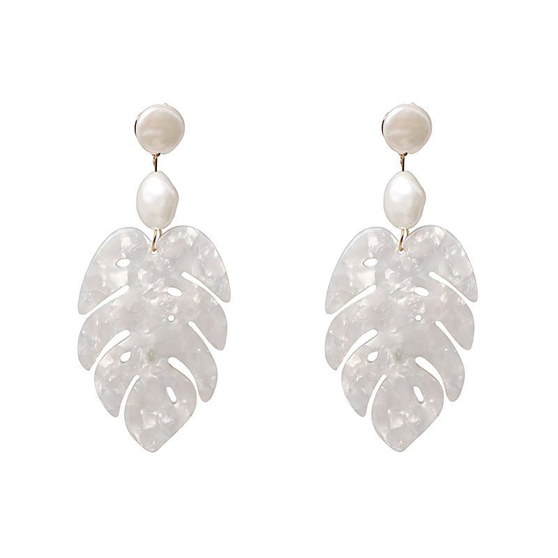 Big Exaggerated Tassel Earrings Leaf-Shaped Pearls-Jewearrings