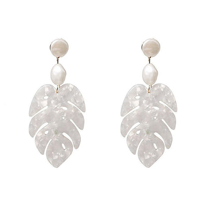 Big Exaggerated Tassel Earrings Leaf-Shaped Pearls-Jewearrings