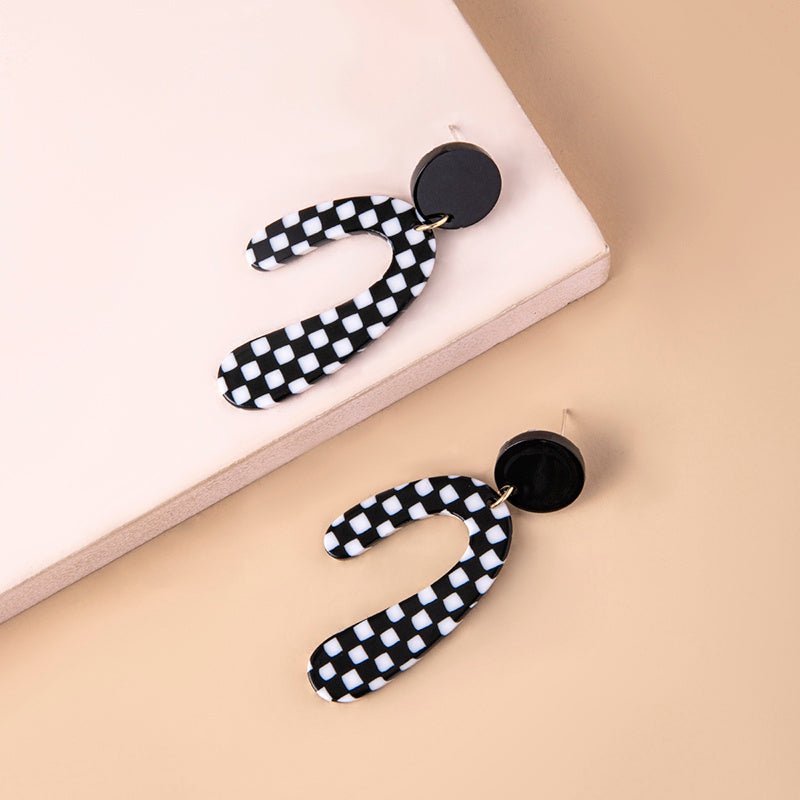 Big Irregular Chequered Pattern Acrylic Pendant Statement Earrings For Women-Jewearrings