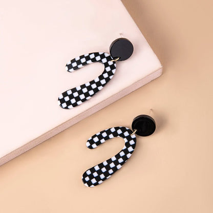 Big Irregular Chequered Pattern Acrylic Pendant Statement Earrings For Women-Jewearrings