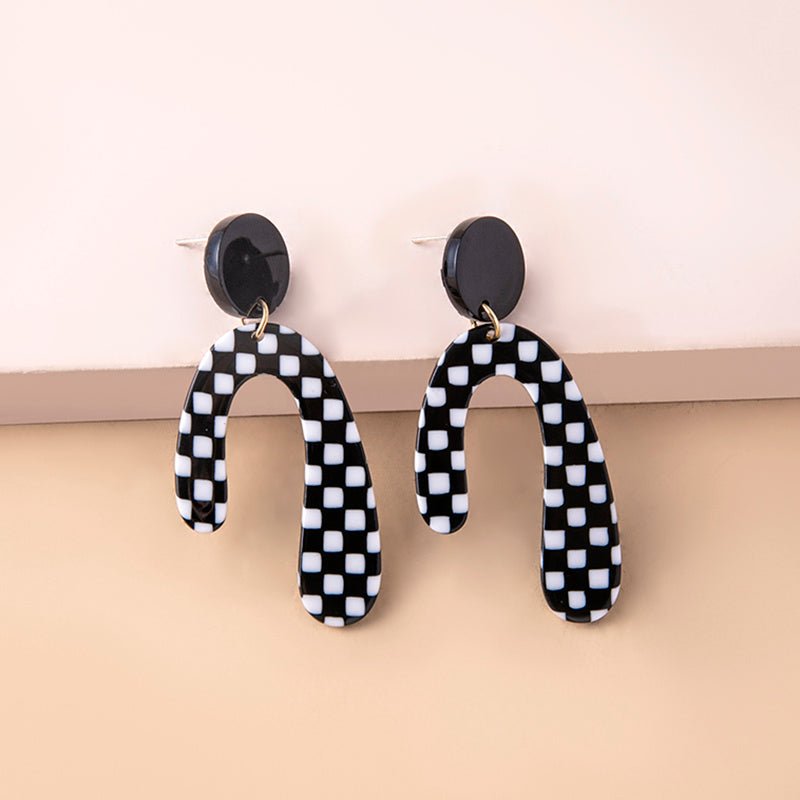 Big Irregular Chequered Pattern Acrylic Pendant Statement Earrings For Women-Jewearrings